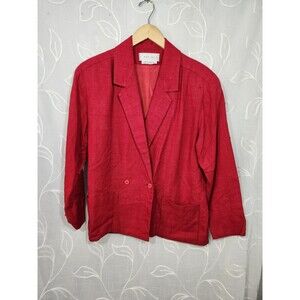 Vintage Carlisle Jacket Blazer Red Silk Shoulder Pads Size 10